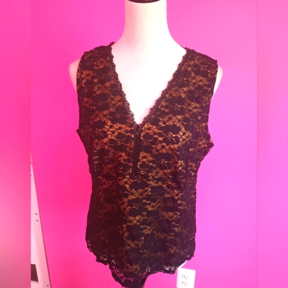Kathleen Kirkwood Y2K Black Lace Overlay Sleeveless Blouse (NWT!) (Size L) - Picture 2 of 9